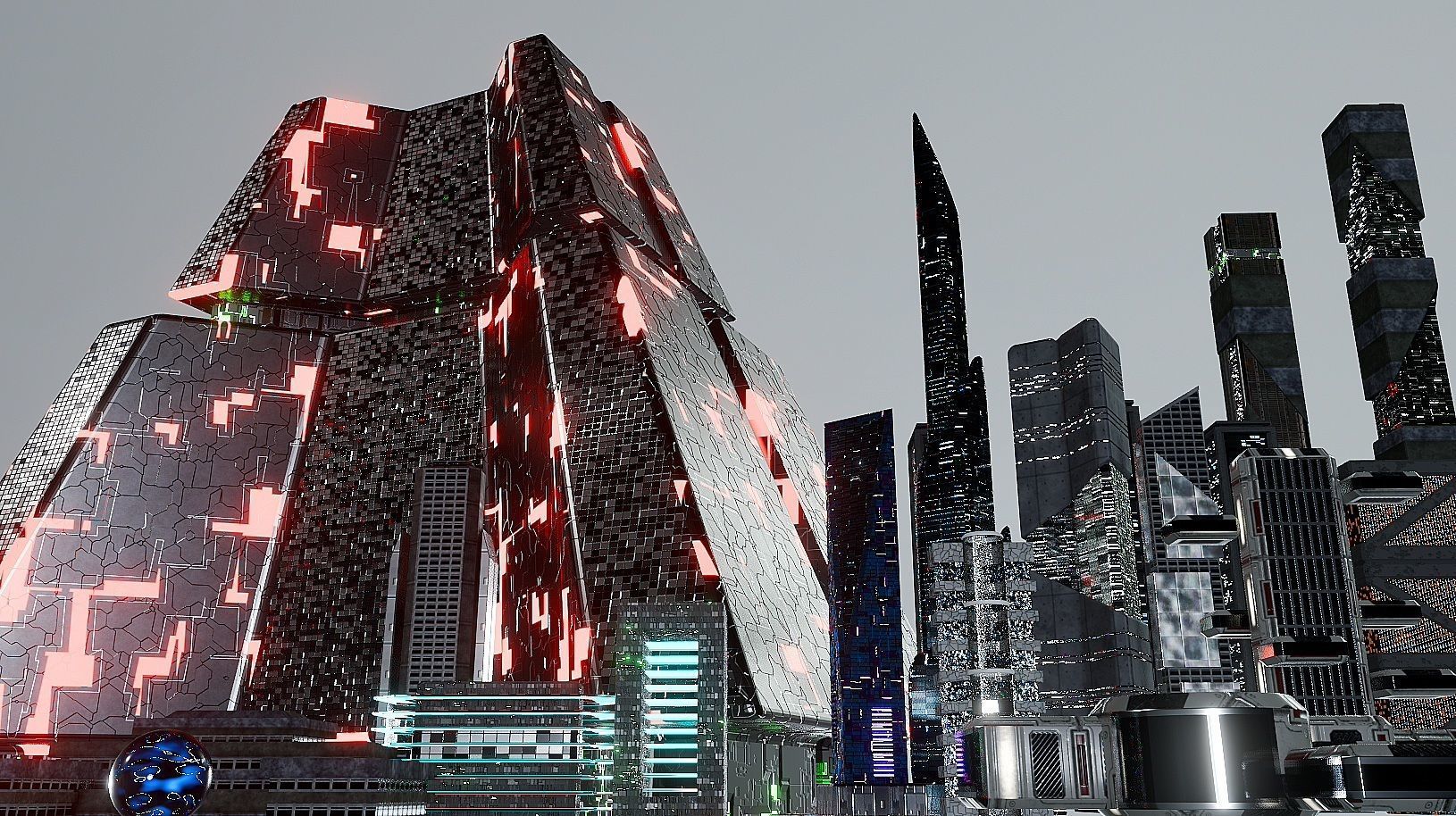 pack of 17 CyberPunk buildings Low-poly 3D model_2