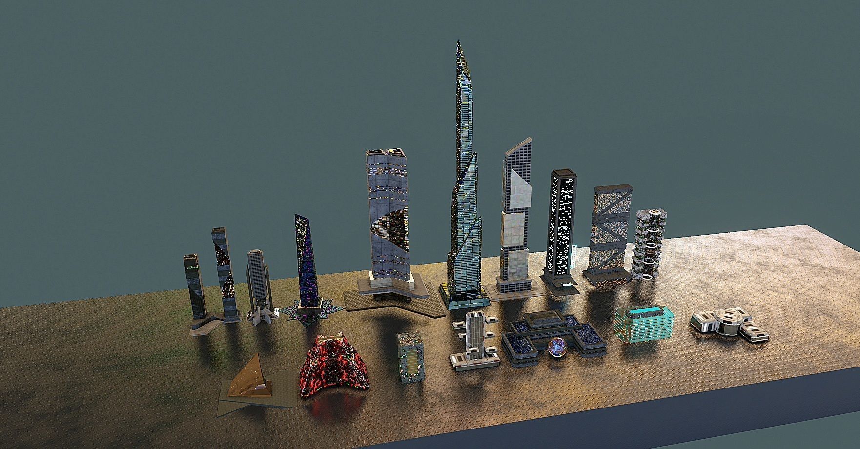 pack of 17 CyberPunk buildings Low-poly 3D model_14