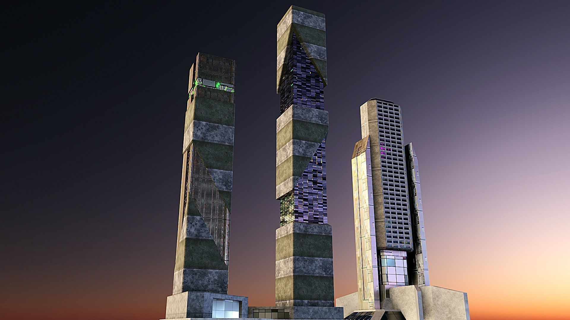 pack of 17 CyberPunk buildings Low-poly 3D model_9