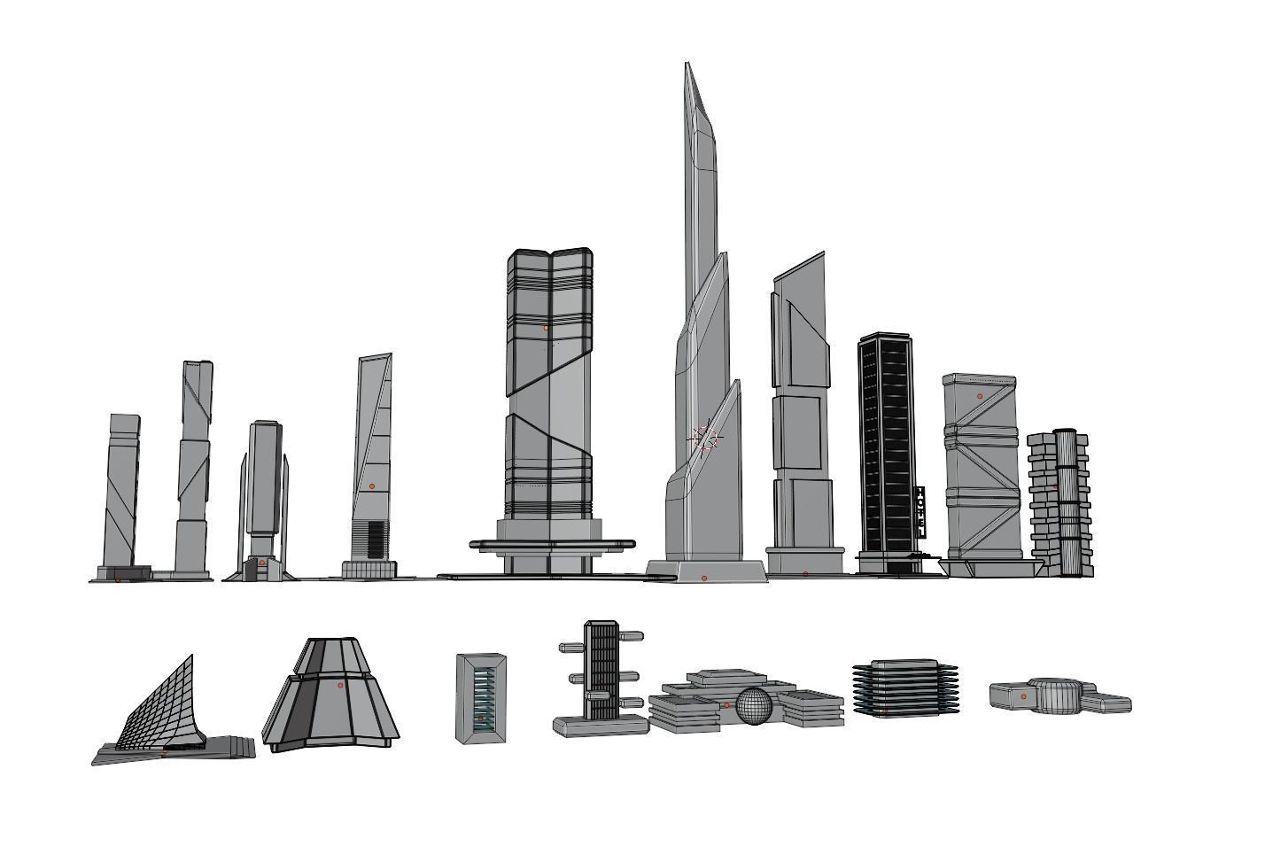 pack of 17 CyberPunk buildings Low-poly 3D model_26