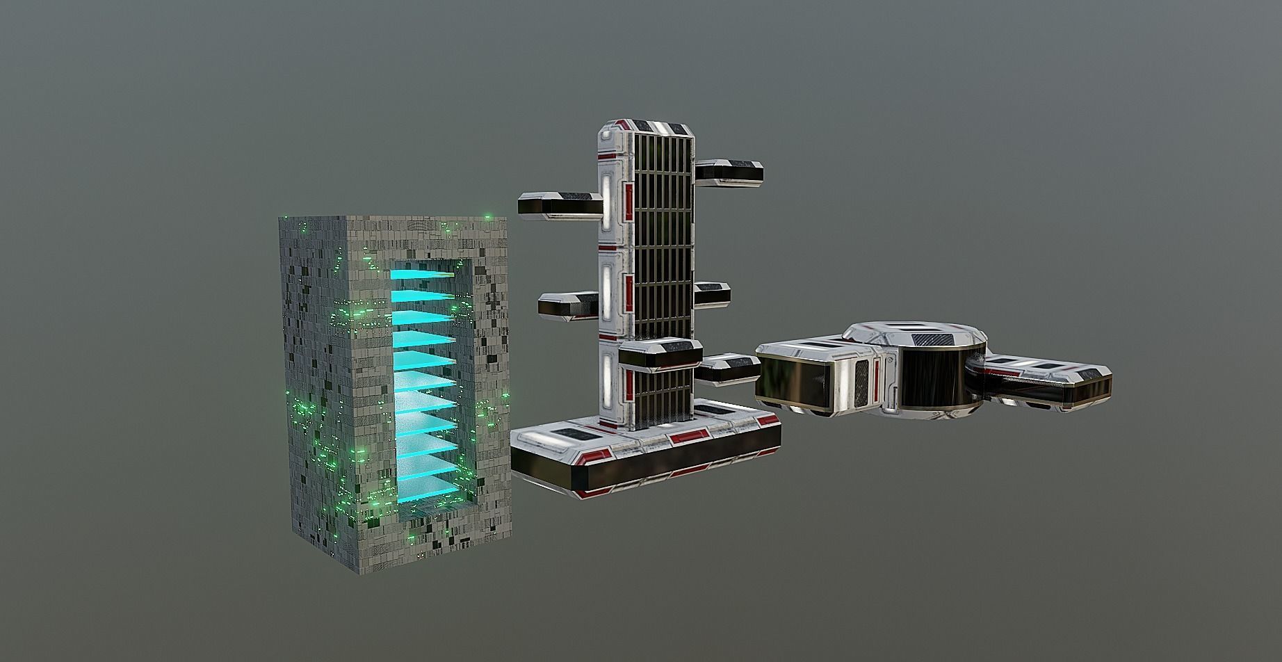 pack of 17 CyberPunk buildings Low-poly 3D model_15