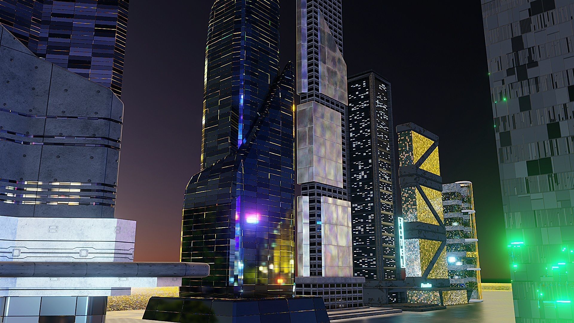 pack of 17 CyberPunk buildings Low-poly 3D model_24