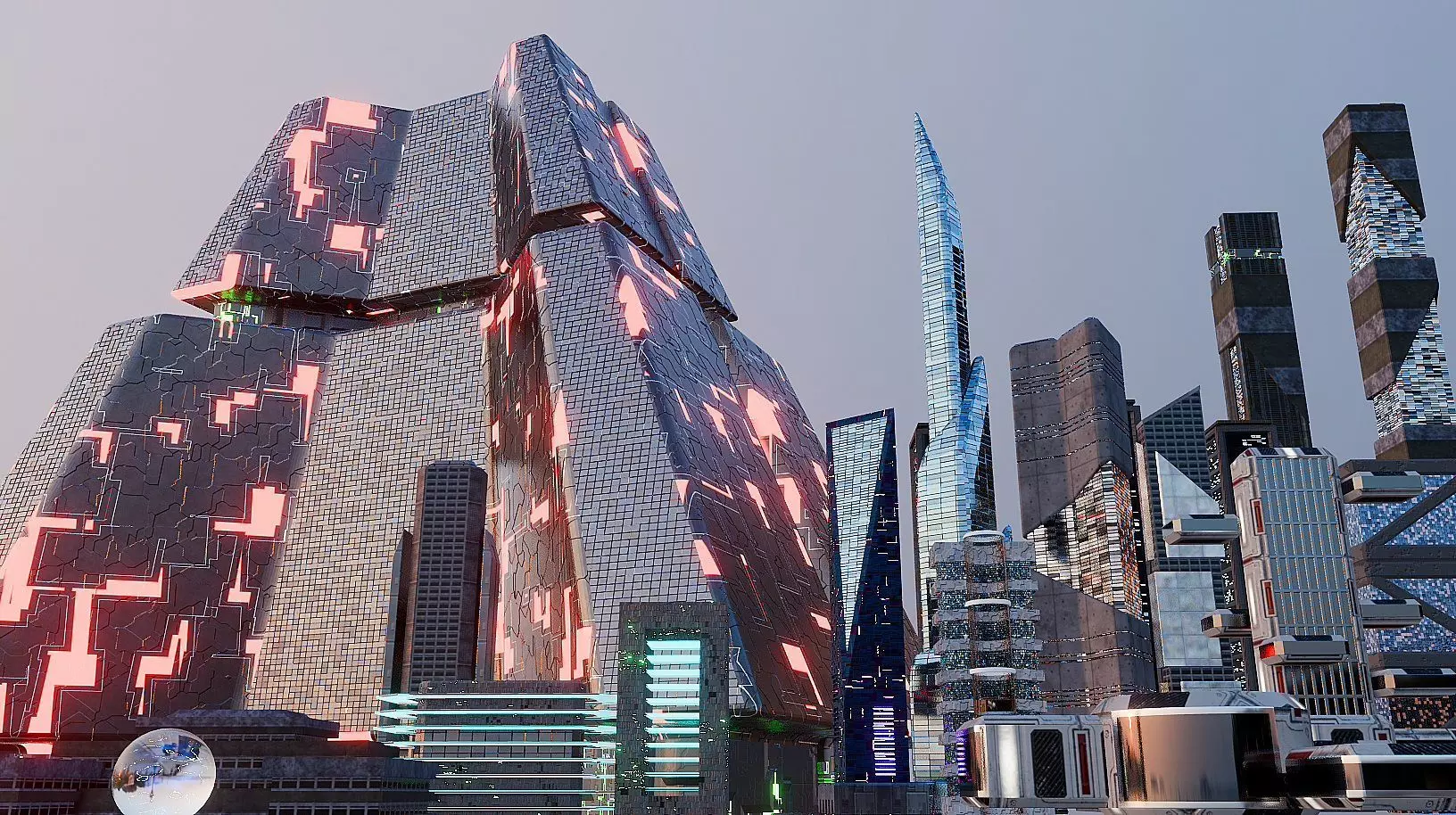 pack of 17 CyberPunk buildings Low-poly 3D model_0