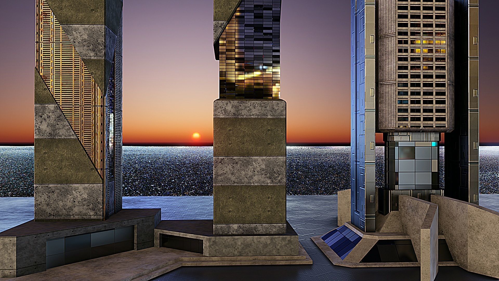 pack of 17 CyberPunk buildings Low-poly 3D model_25