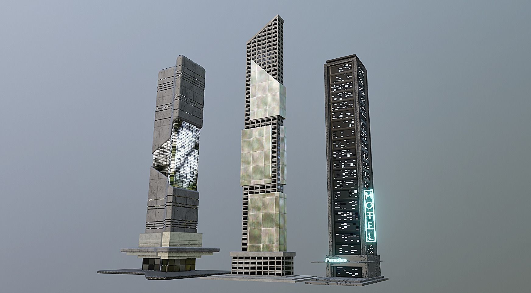 pack of 17 CyberPunk buildings Low-poly 3D model_17