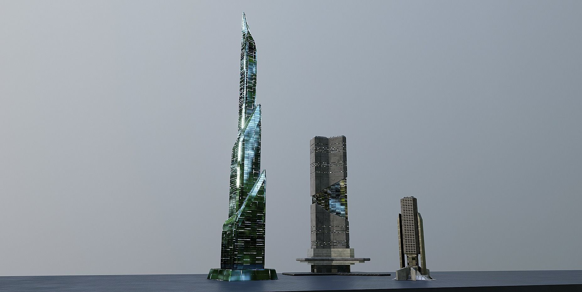 pack of 17 CyberPunk buildings Low-poly 3D model_21