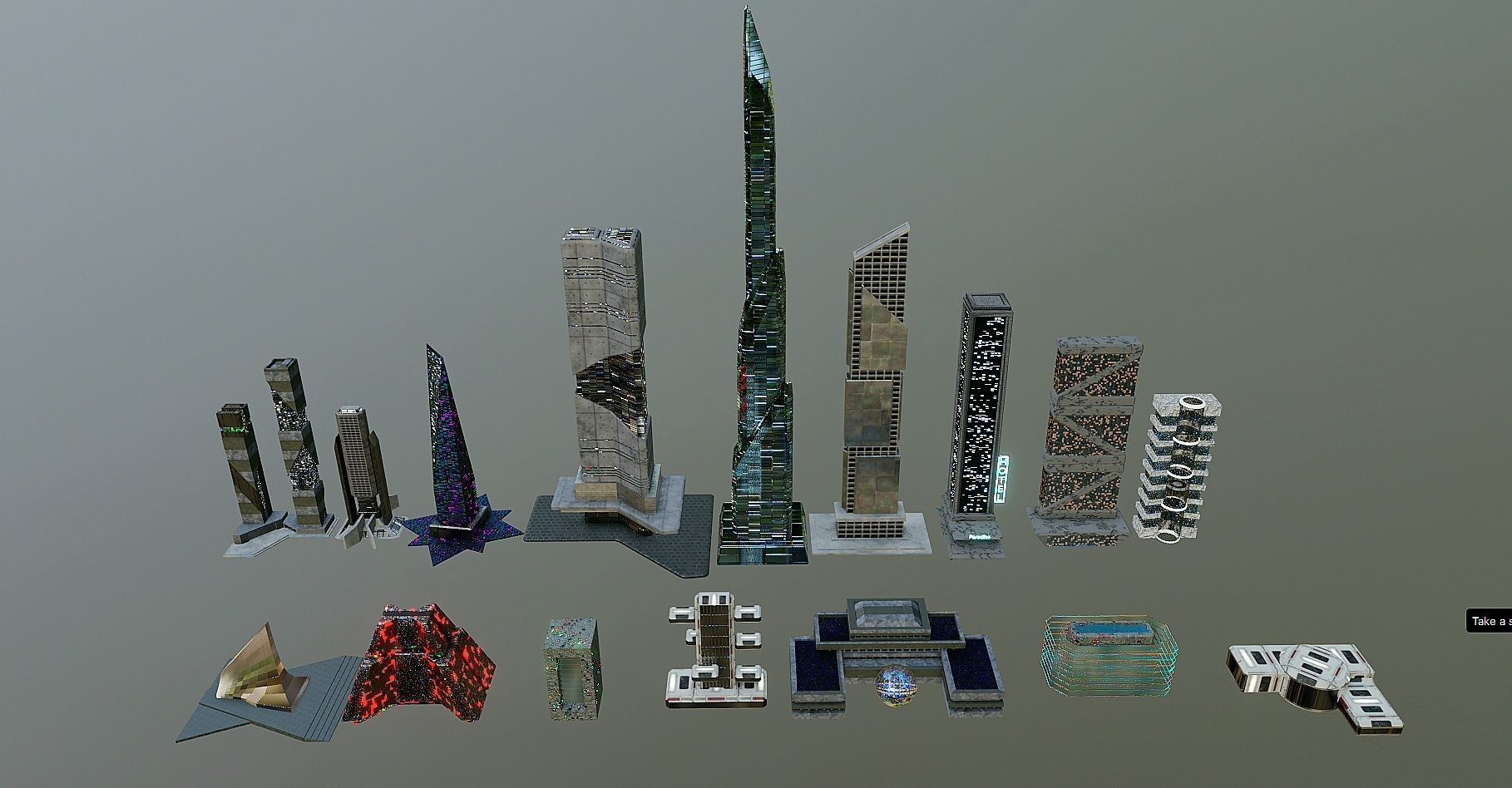 pack of 17 CyberPunk buildings Low-poly 3D model_13