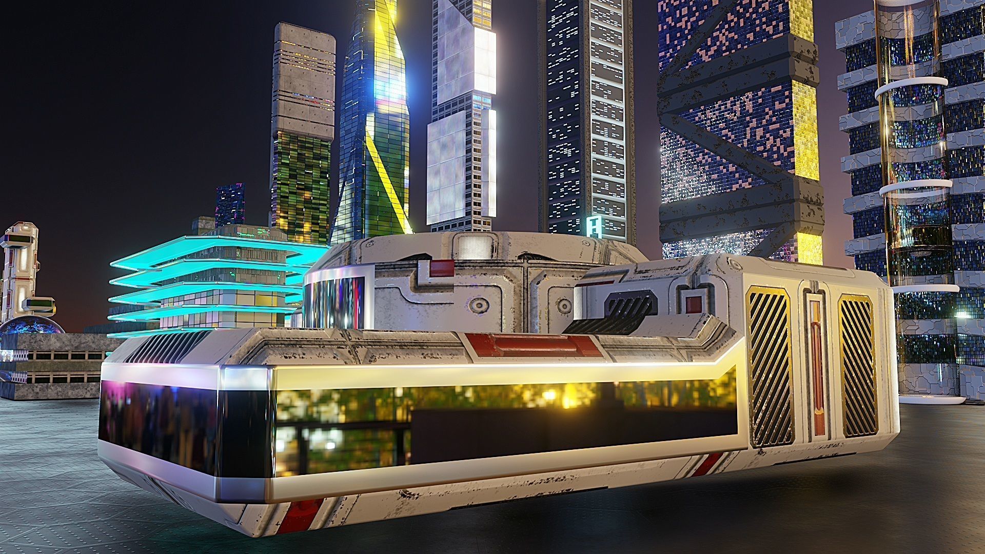 pack of 17 CyberPunk buildings Low-poly 3D model_22