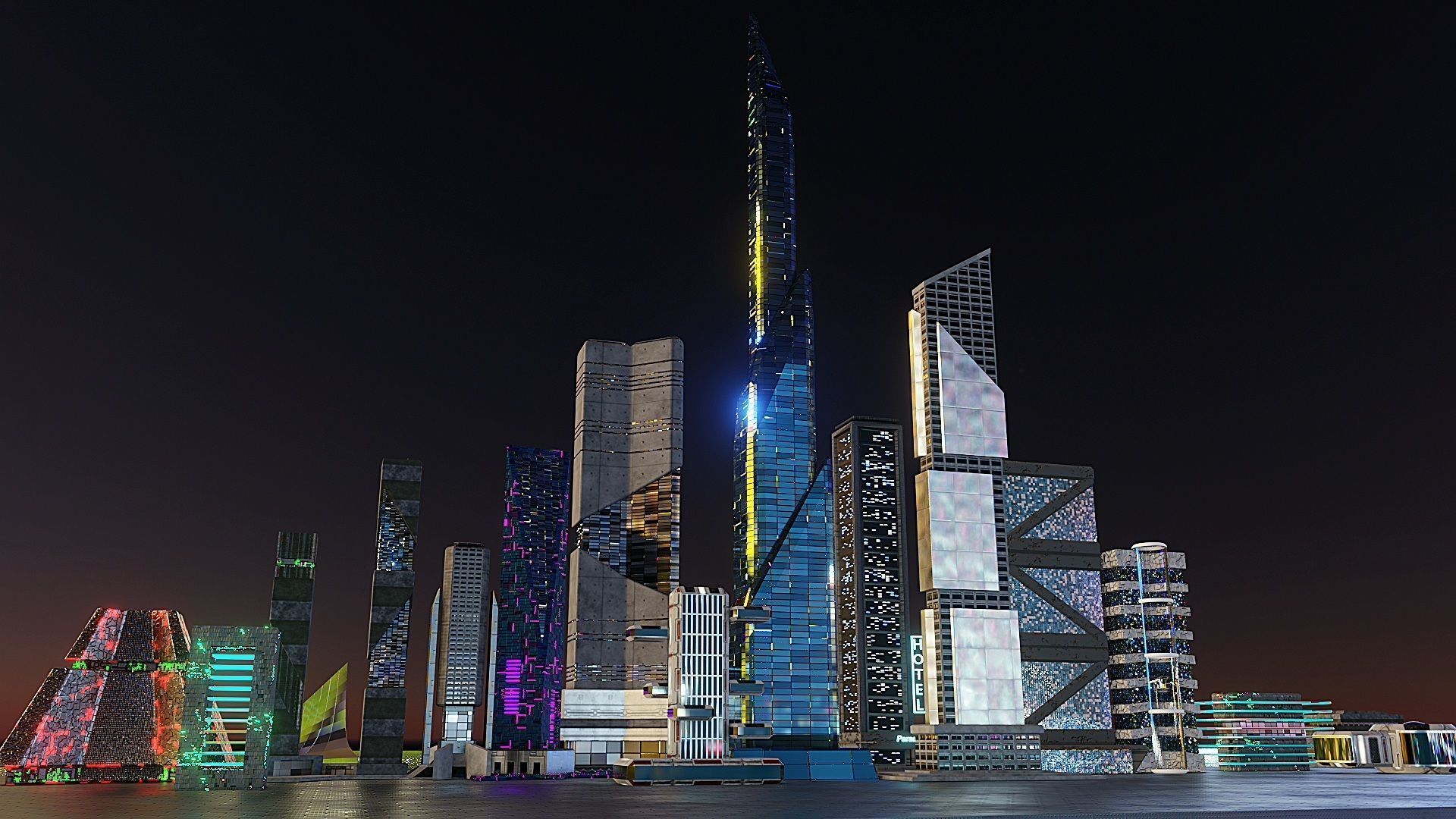 pack of 17 CyberPunk buildings Low-poly 3D model_3