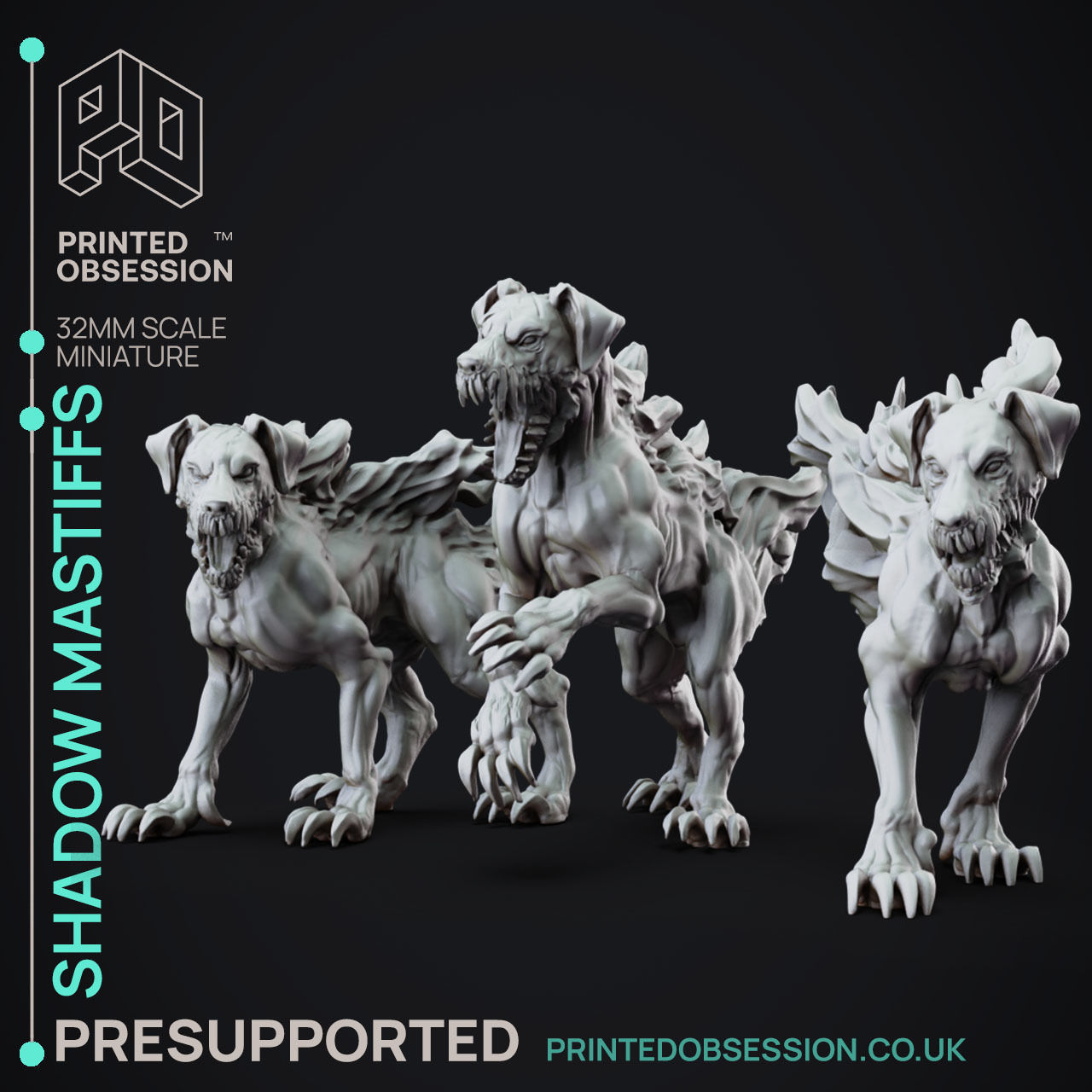 Shadow Mastiffs - 3D Printable TTRPG - PRESUPPORTED - 32mm Scale 3D print model_1