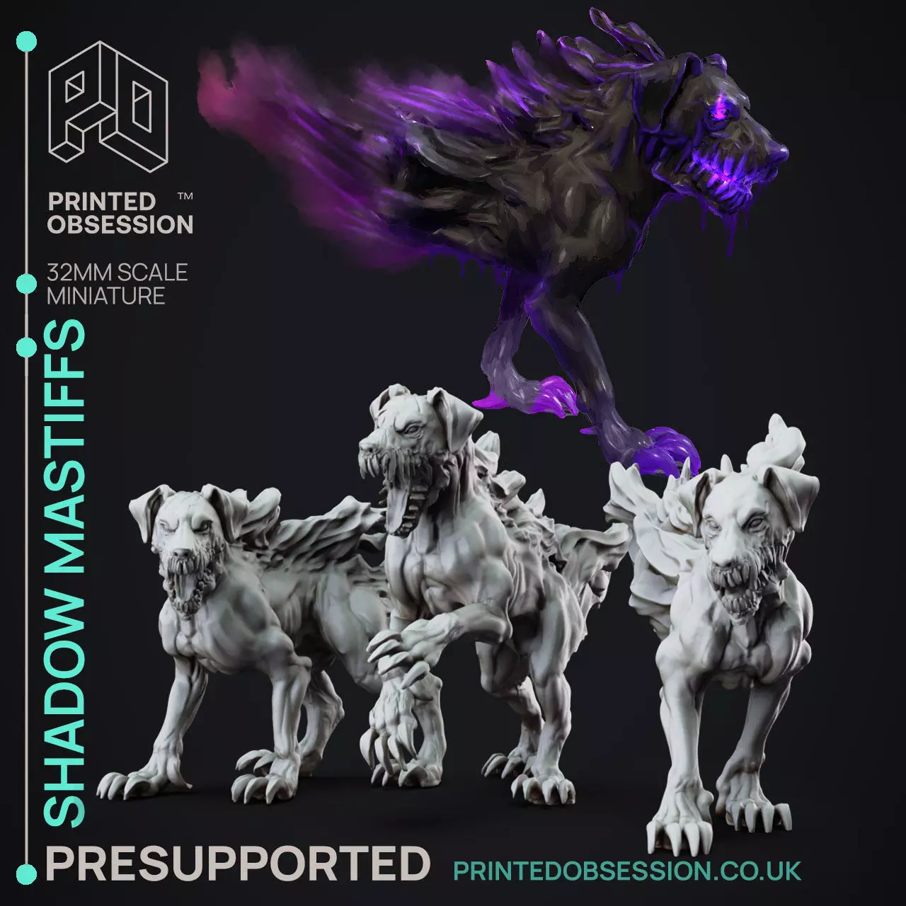 Shadow Mastiffs - 3D Printable TTRPG - PRESUPPORTED - 32mm Scale 3D print model_0