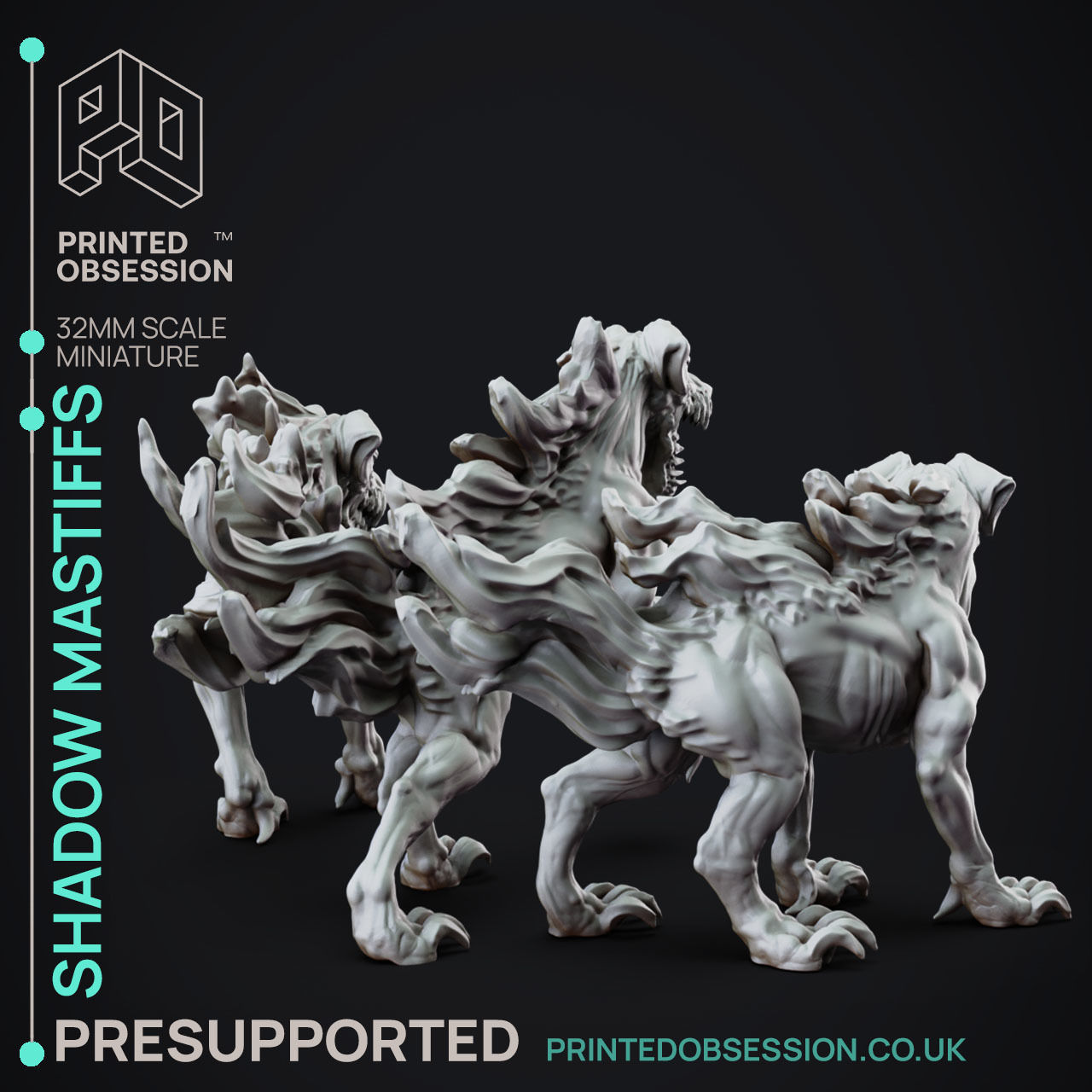 Shadow Mastiffs - 3D Printable TTRPG - PRESUPPORTED - 32mm Scale 3D print model_2