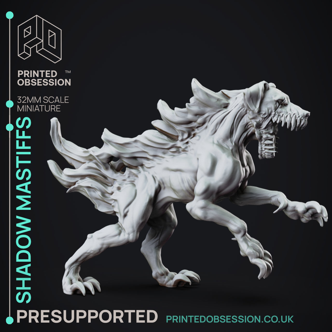 Shadow Mastiffs - 3D Printable TTRPG - PRESUPPORTED - 32mm Scale 3D print model_11