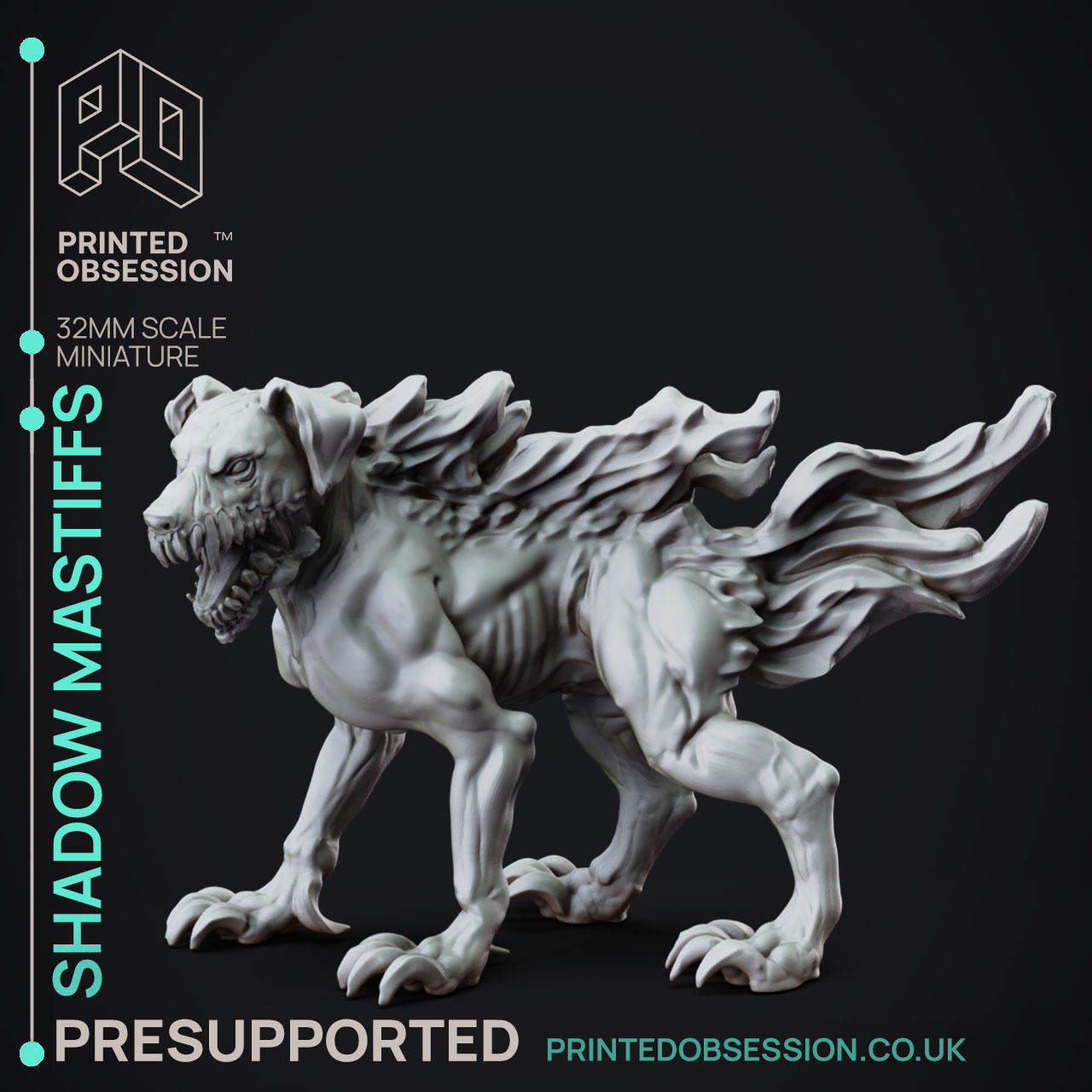 Shadow Mastiffs - 3D Printable TTRPG - PRESUPPORTED - 32mm Scale 3D print model_7