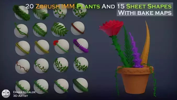 20 IMM PLANT Curve ZBrushes and 15 SHEETS geometry and Maps