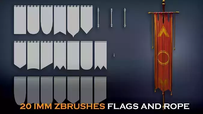 Flag 20 IMM Brushes for ZBrush and Blender