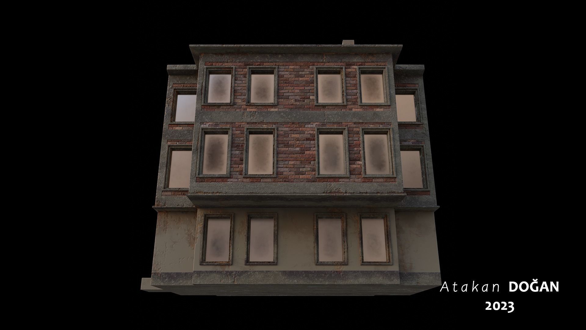 Old Brick Building Low-poly 3D model_1