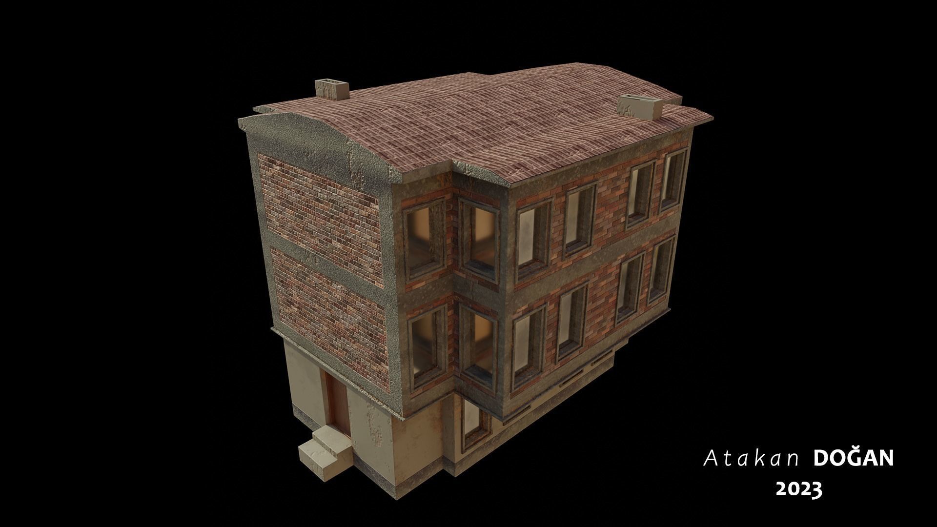 Old Brick Building Low-poly 3D model_7