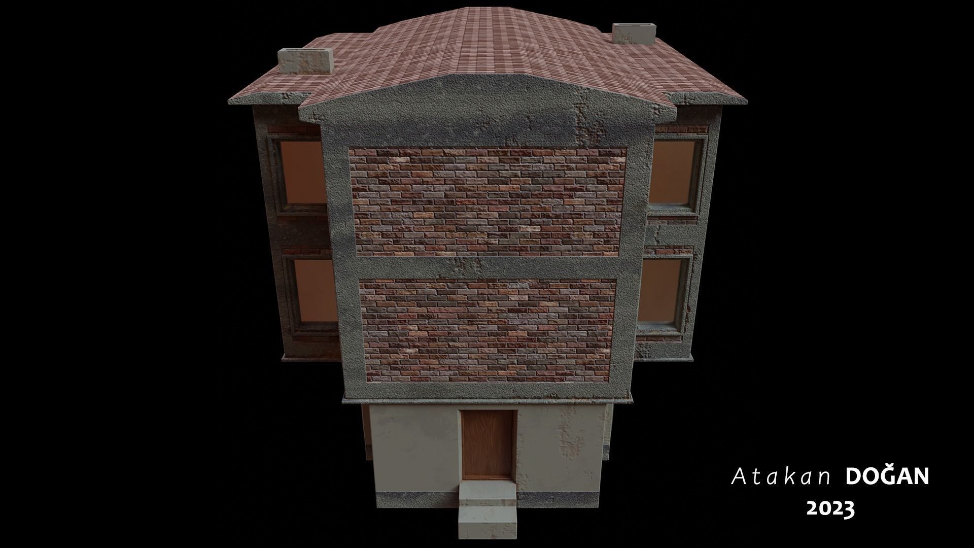 Old Brick Building Low-poly 3D model_8