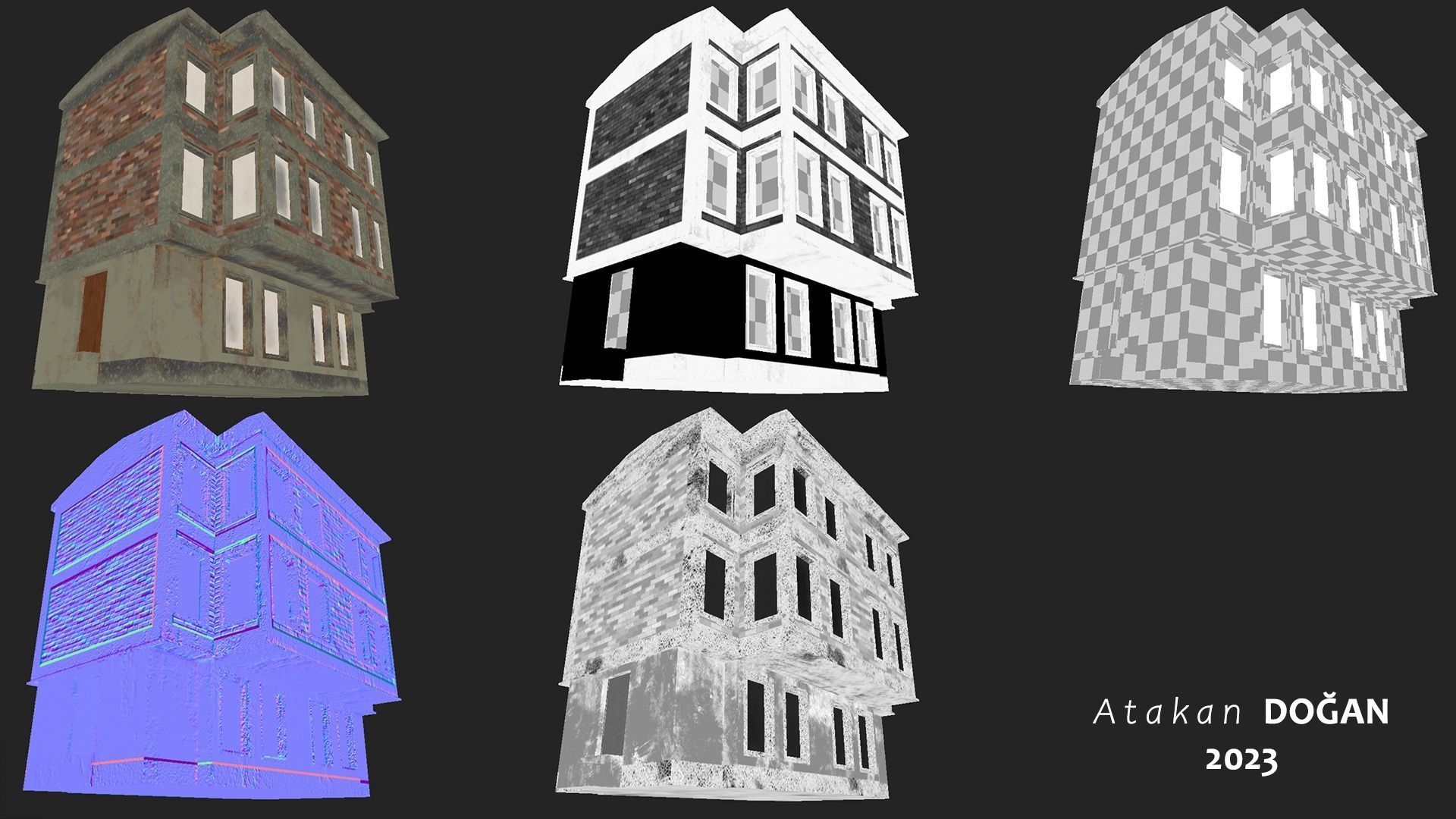 Old Brick Building Low-poly 3D model_11