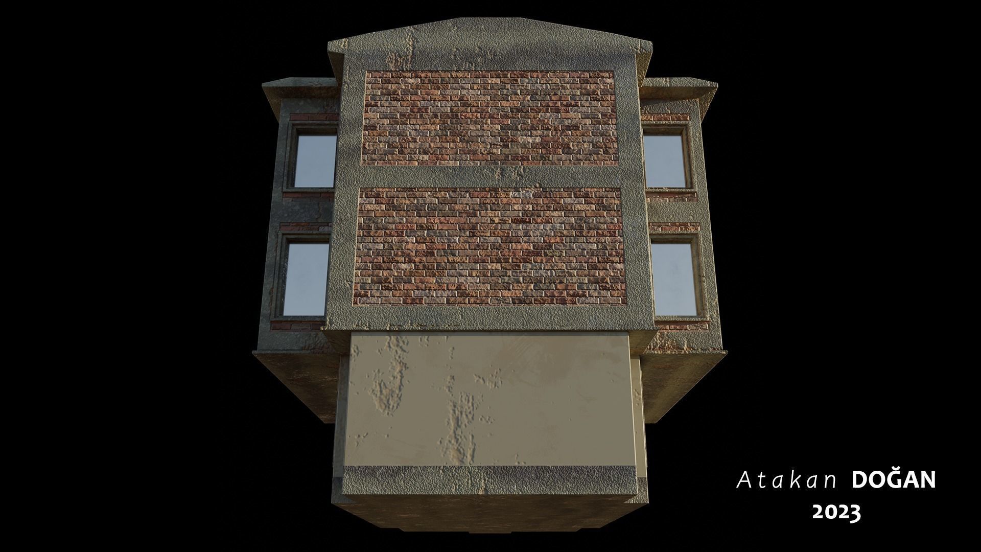 Old Brick Building Low-poly 3D model_3