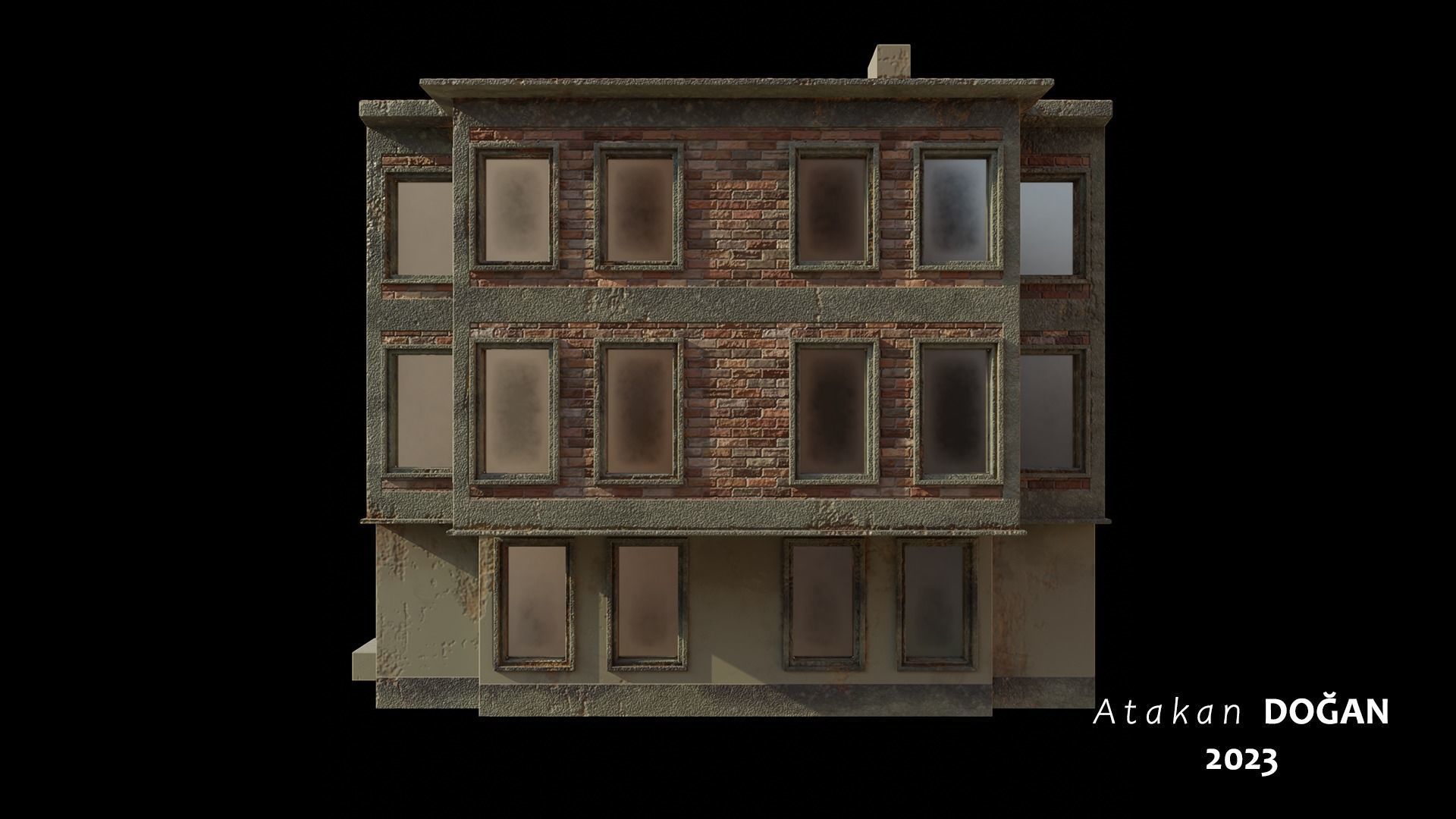Old Brick Building Low-poly 3D model_4