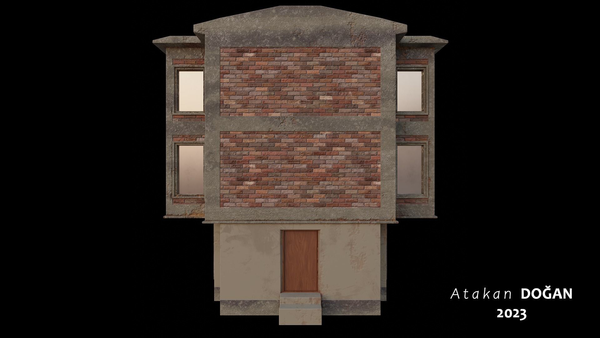 Old Brick Building Low-poly 3D model_6