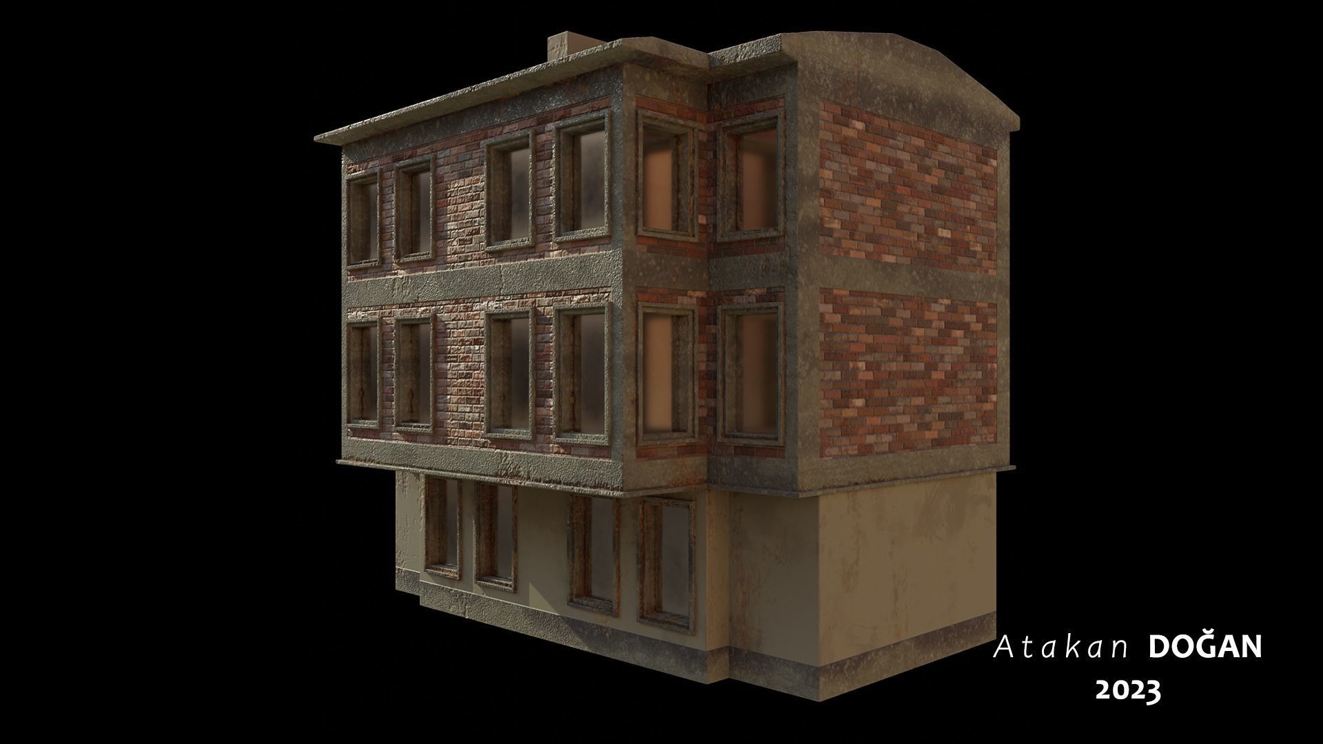 Old Brick Building Low-poly 3D model_5