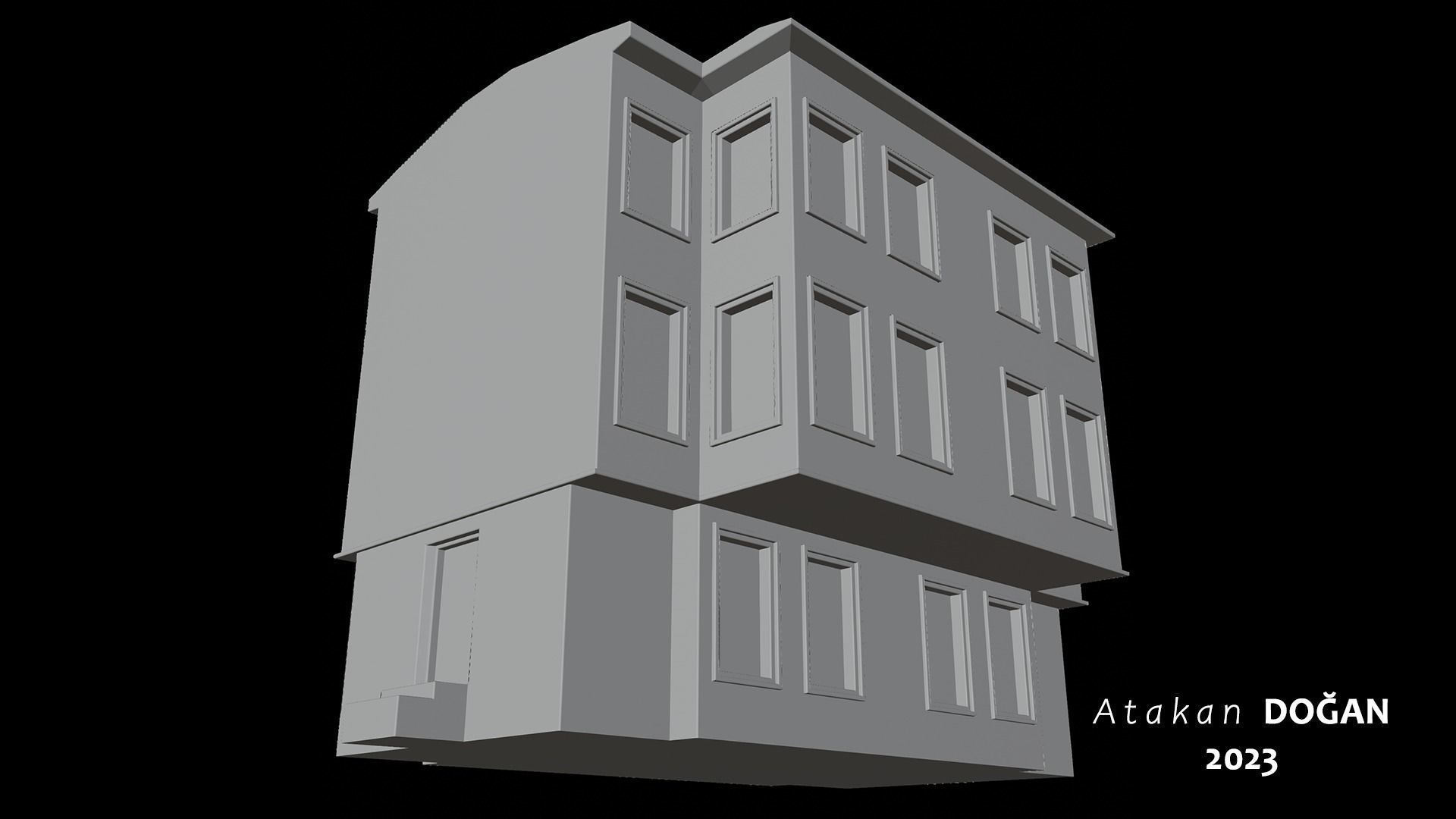 Old Brick Building Low-poly 3D model_9