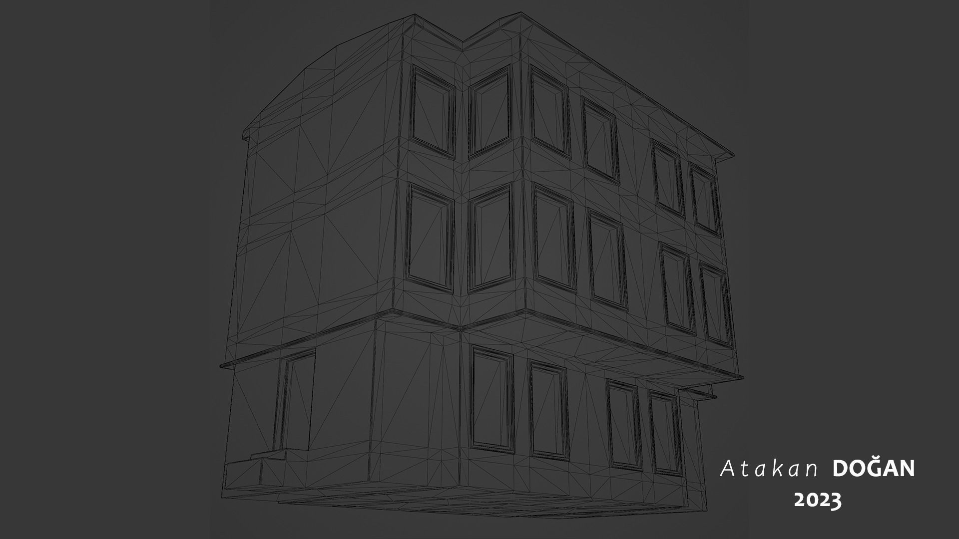 Old Brick Building Low-poly 3D model_2
