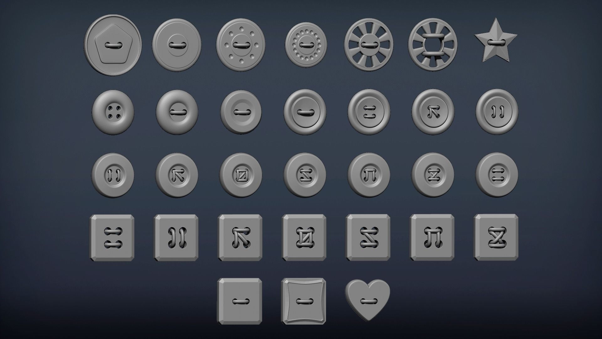 Cloth 41 buttons with and Without ROPE and Alphas Zbrush IMM 3D model_1