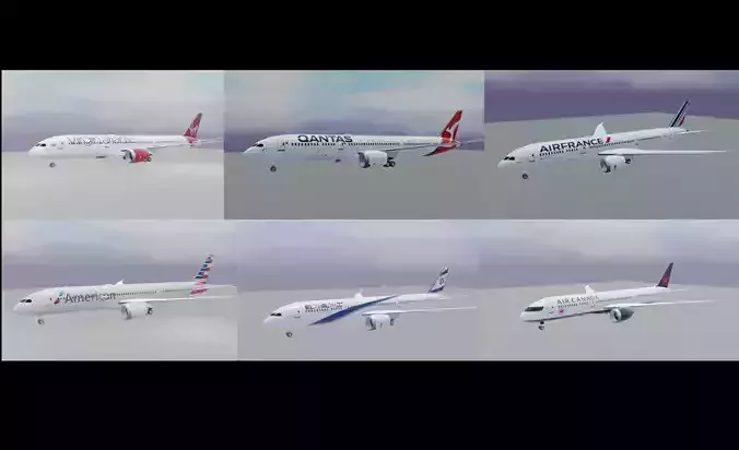 Boeing 787-9 Multi livery pack 7 liveries Low-poly 3D model