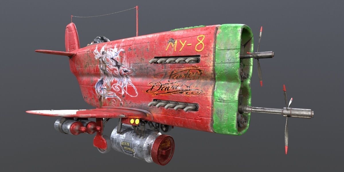 Set of stylized realistic airplanes Low-poly 3D model_42