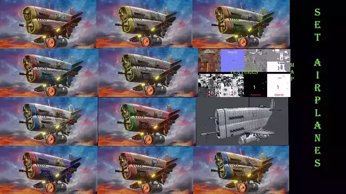 Set of stylized realistic airplanes Low-poly 3D model