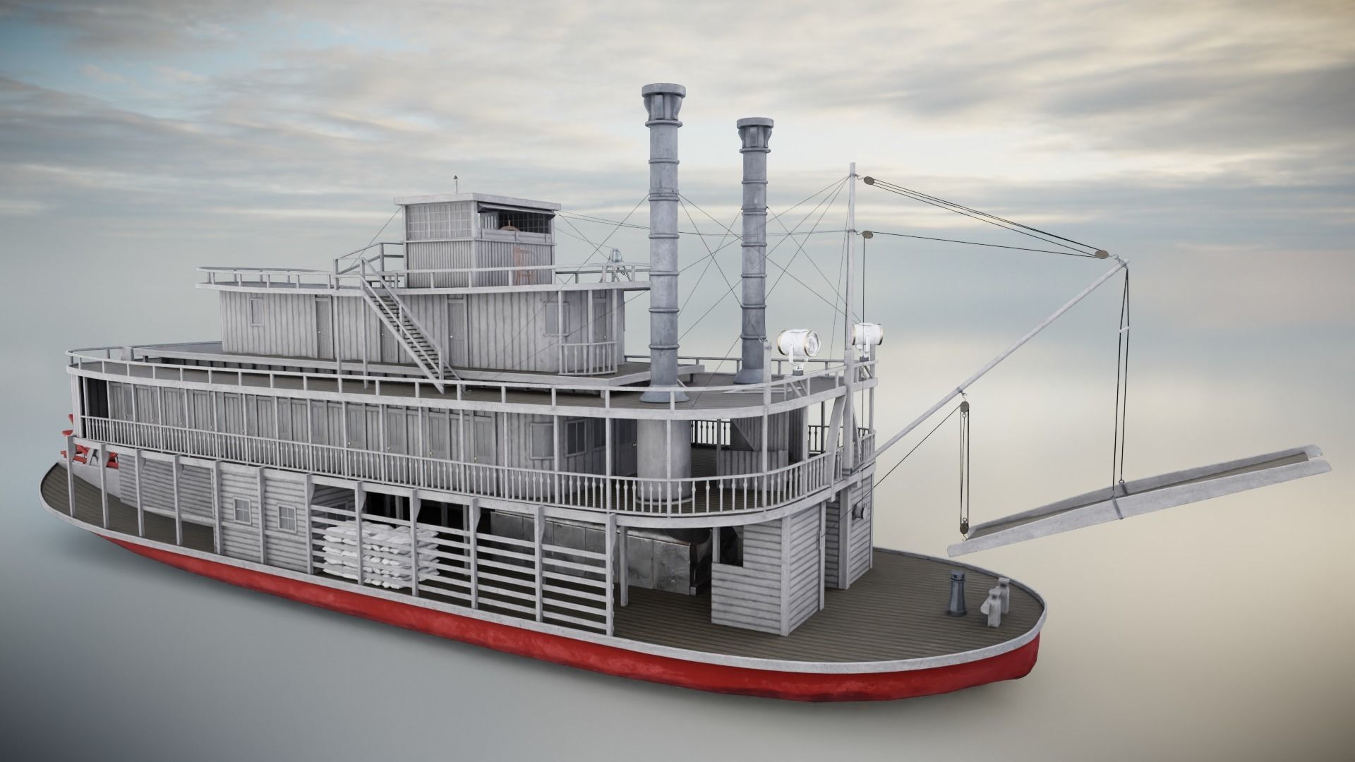 Steamboat Low-poly 3D model_4