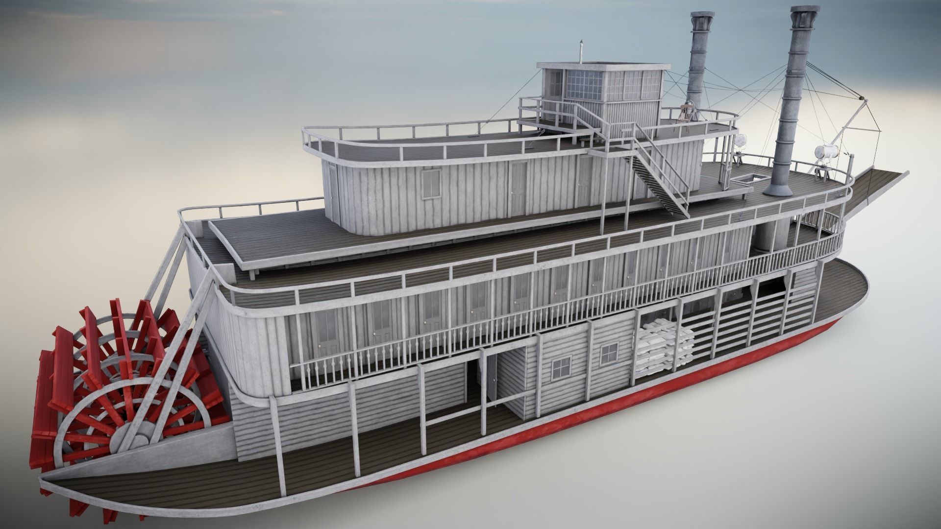 Steamboat Low-poly 3D model_8