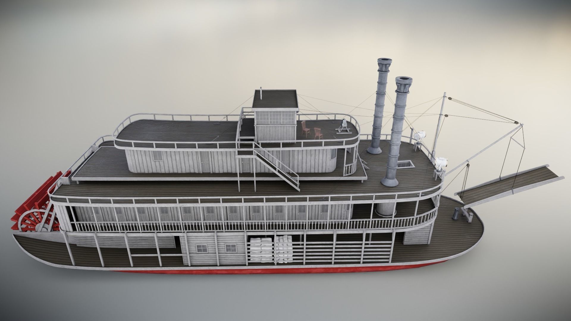 Steamboat Low-poly 3D model_6