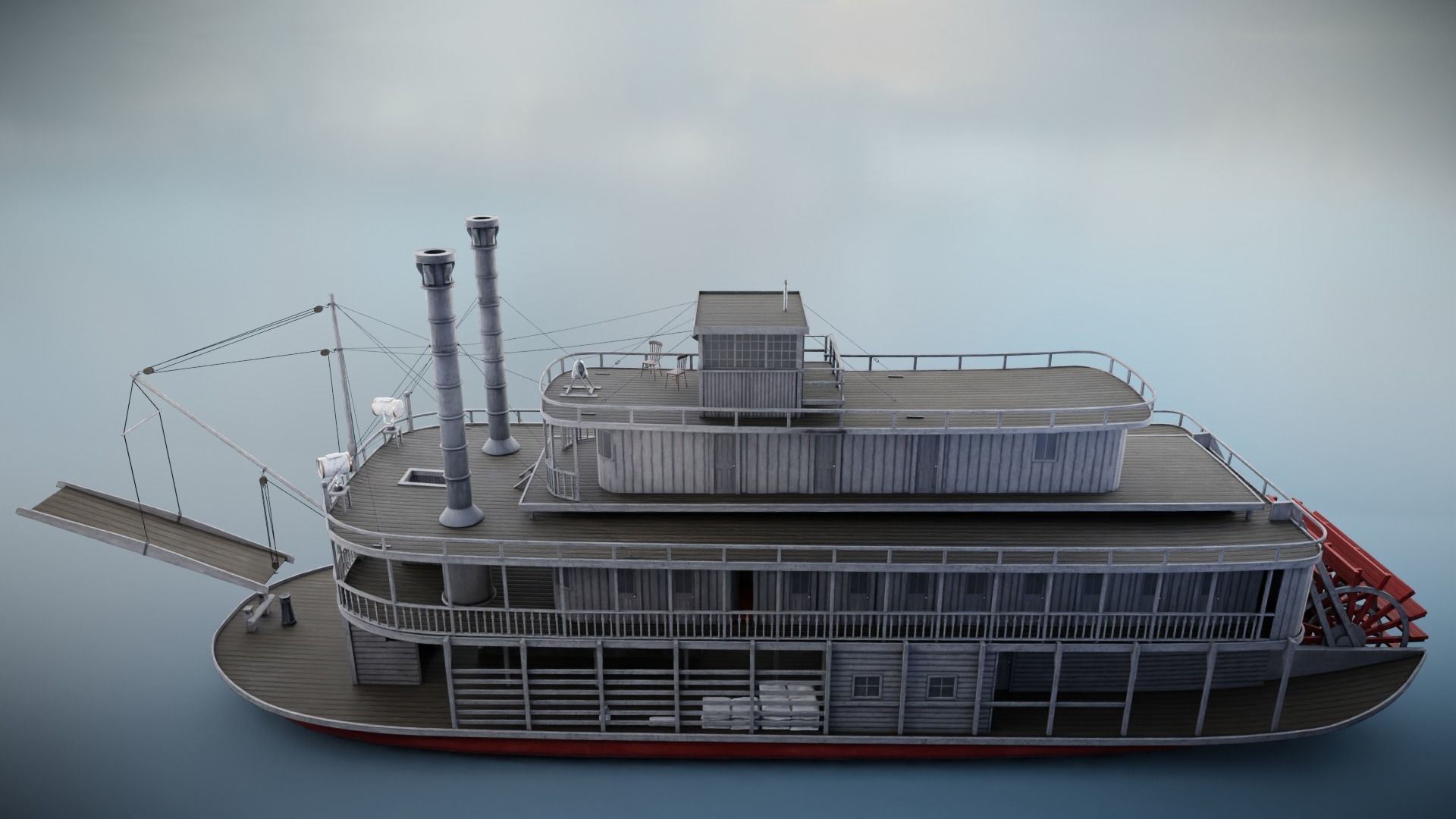 Steamboat Low-poly 3D model_14