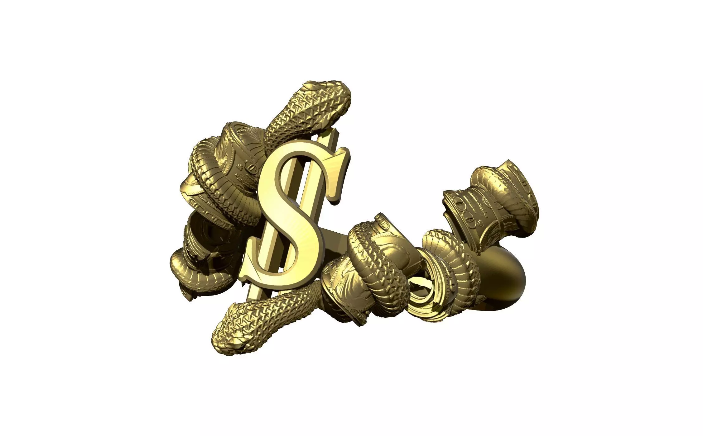 Cash Dollar Money roll Snake Fashion ring 3D print model