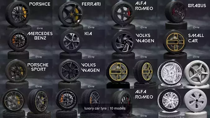 luxory car tyre 3D Model Collection
