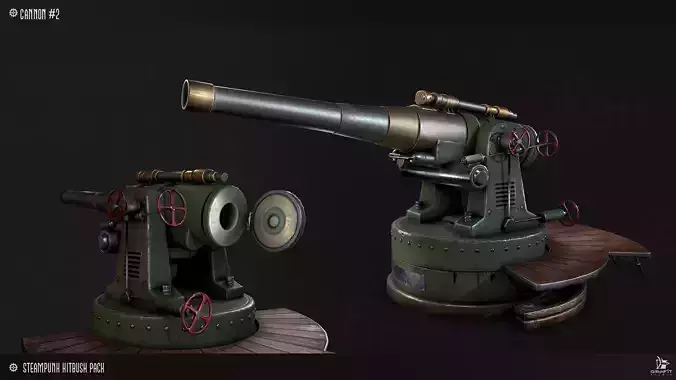 Steampunk Cannon Model Pack Game Ready Kitbash Textured Low-poly 3D model