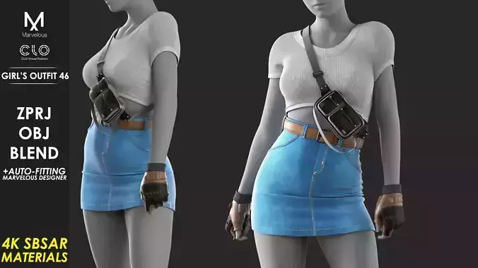 Girls Outfit 46 - Marvelous Designer 3D model