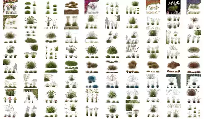80 Different SETS Of Grass and Bush SET VOL08 3D Model Collection