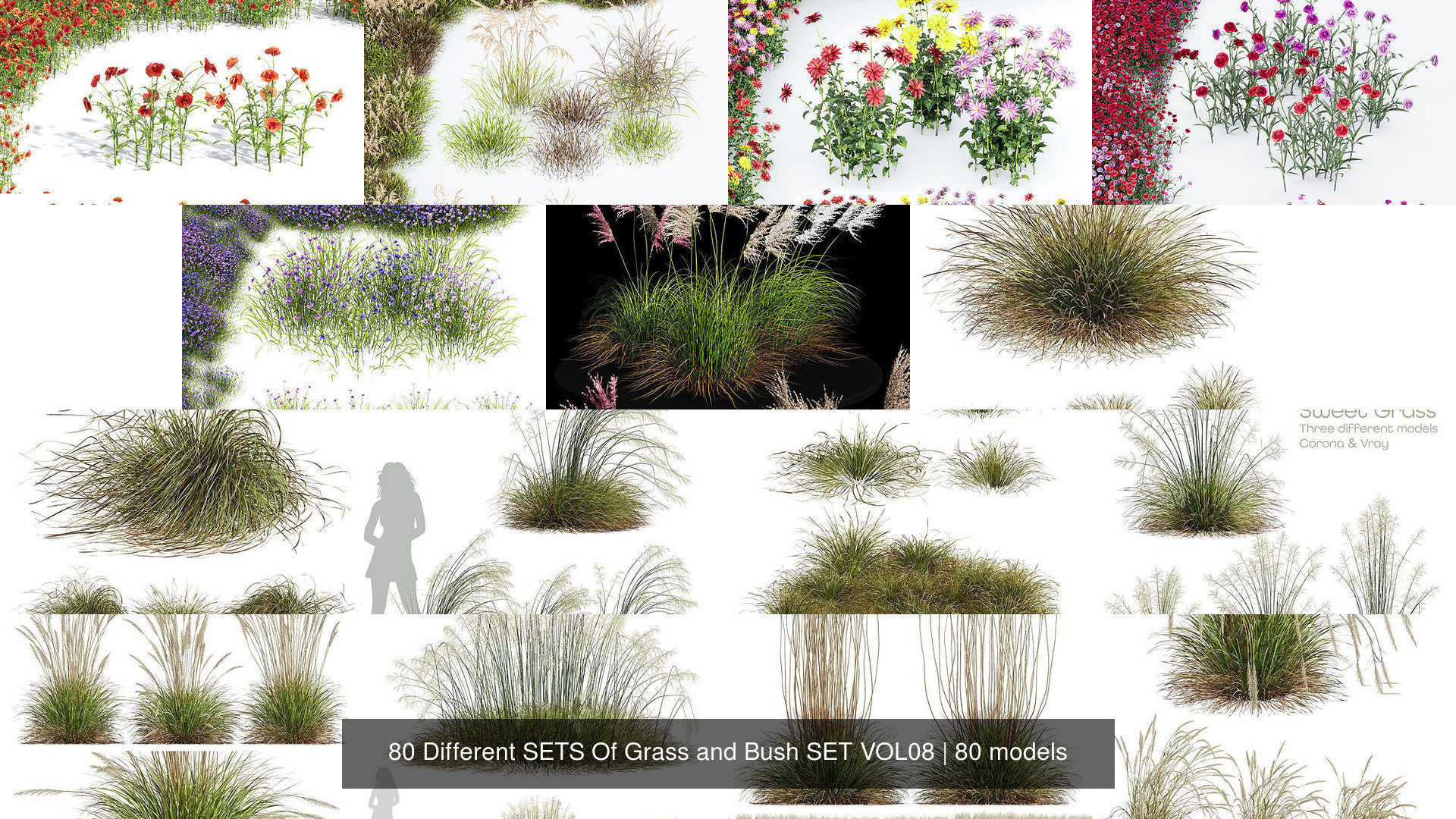 80 Different SETS Of Grass and Bush SET VOL08 3D Model Collection_1