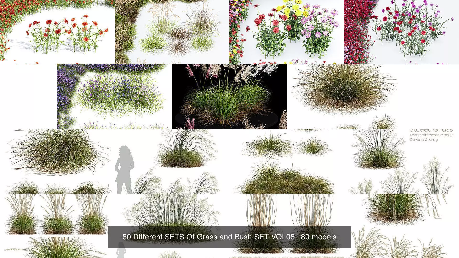 80 Different SETS Of Grass and Bush SET VOL08 3D Model Collection_1