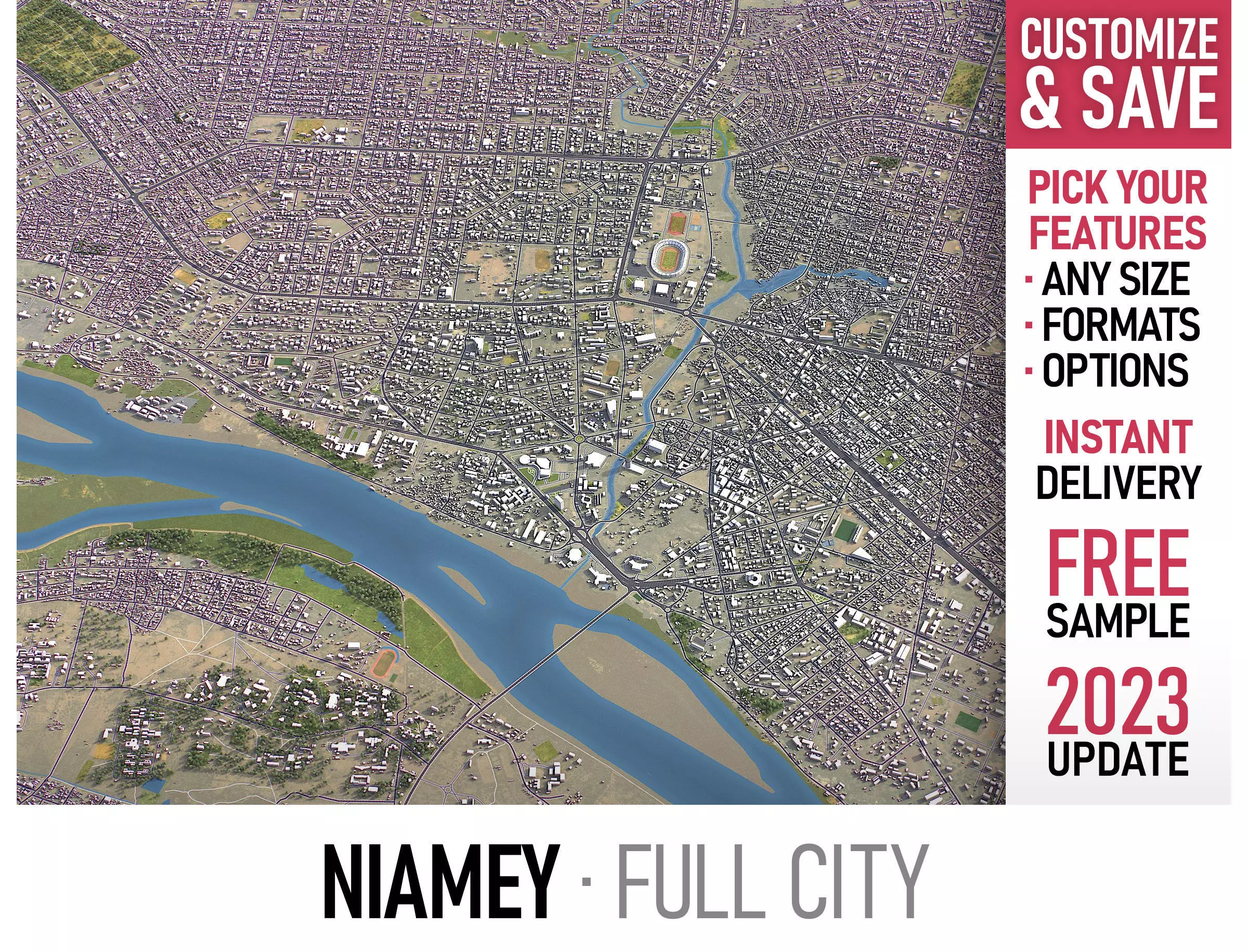 Niamey - 3D City Model Low-poly 3D model_0
