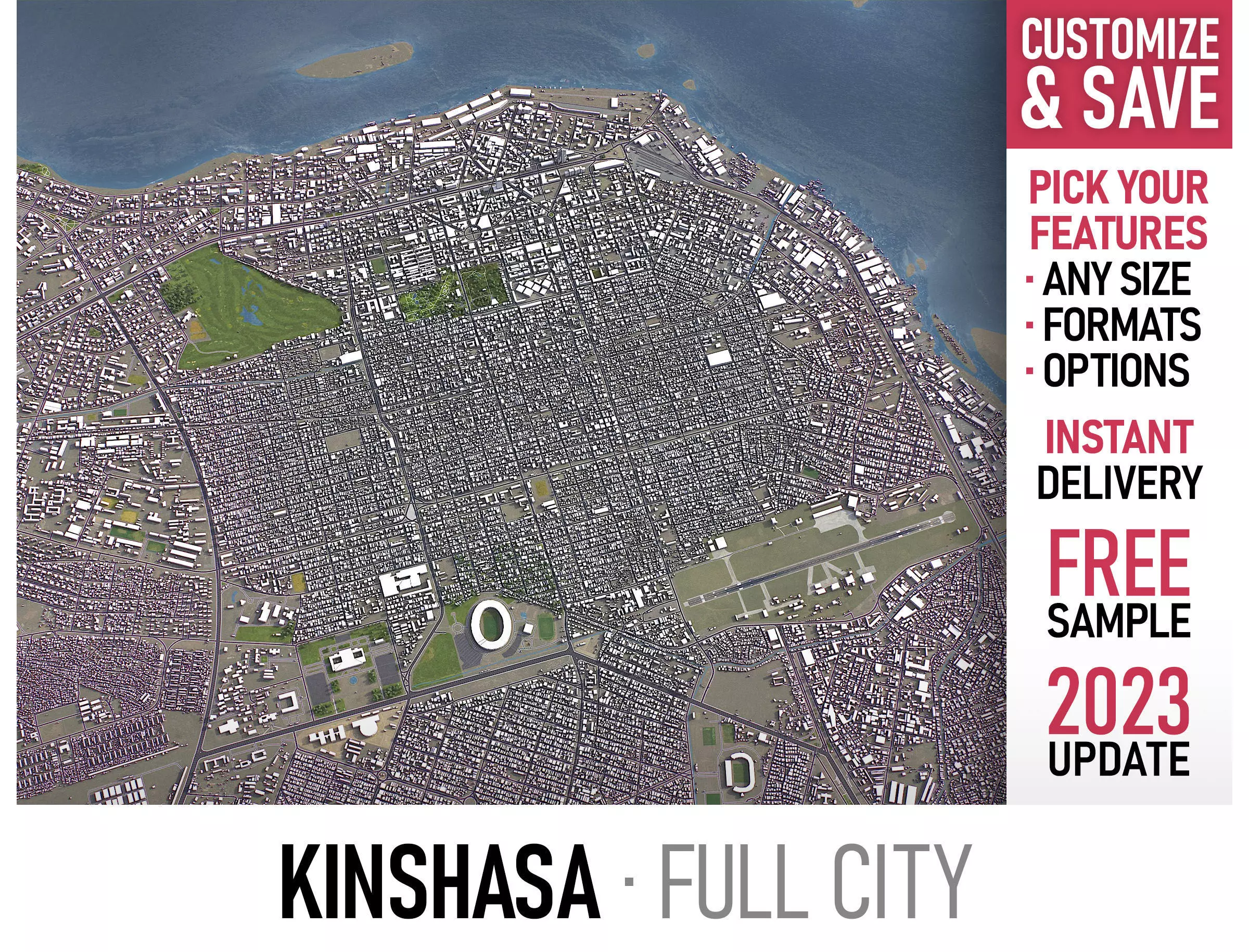 Kinshasa - 3D City Model Low-poly 3D model_0