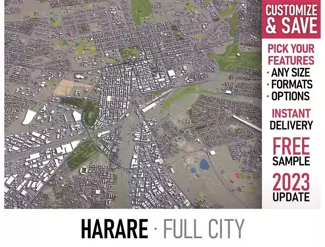 Harare - 3D City Model Low-poly 3D model