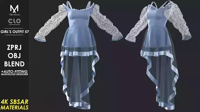 Girls Outfit 57 - Marvelous - CLO Project file 3D model