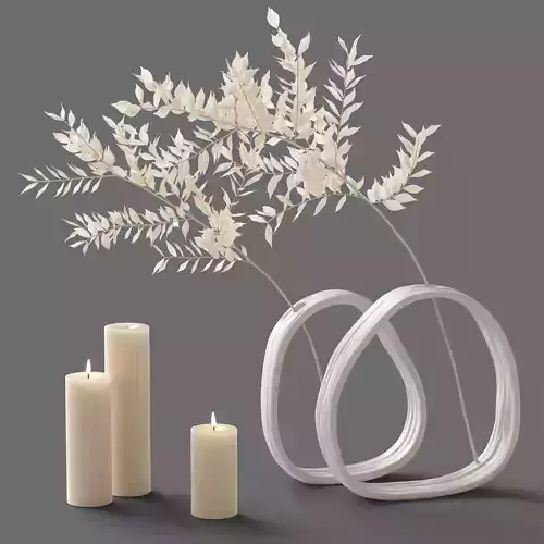 Decor Ruscus vases and candles Set 83